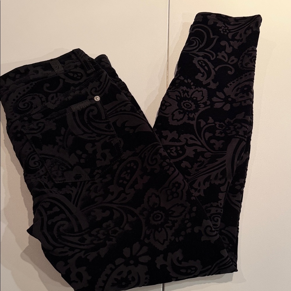 7 For All Mankind Black Floral Skinny Pants
